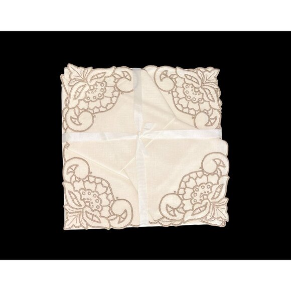 Vintage Handmade Embroidered Tablecloth 40"x40" w/ 8 Napkins 9" Floral Unused - Picture 4 of 5